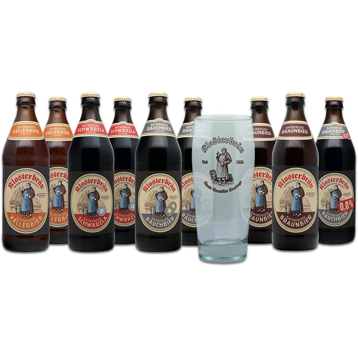 9 feine Biere von der Klosterbräu Bamberg mit Willibecher