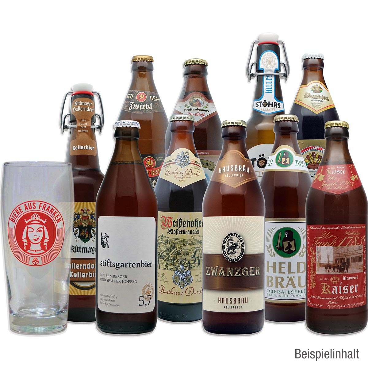 Exklusive Auswahl an 10 fränkischen Bieren inkl. Willibecher und Verkostungsblock